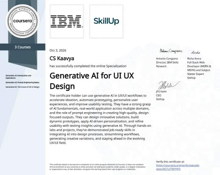 Generative AI for UI UX Design – IBM Specialization Certificate